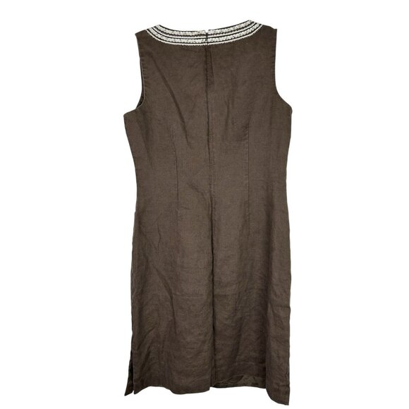 Talbots Womens Knee Length Shift Dress Size 14  Brown 100% Linen Sleeveless - Picture 2 of 9